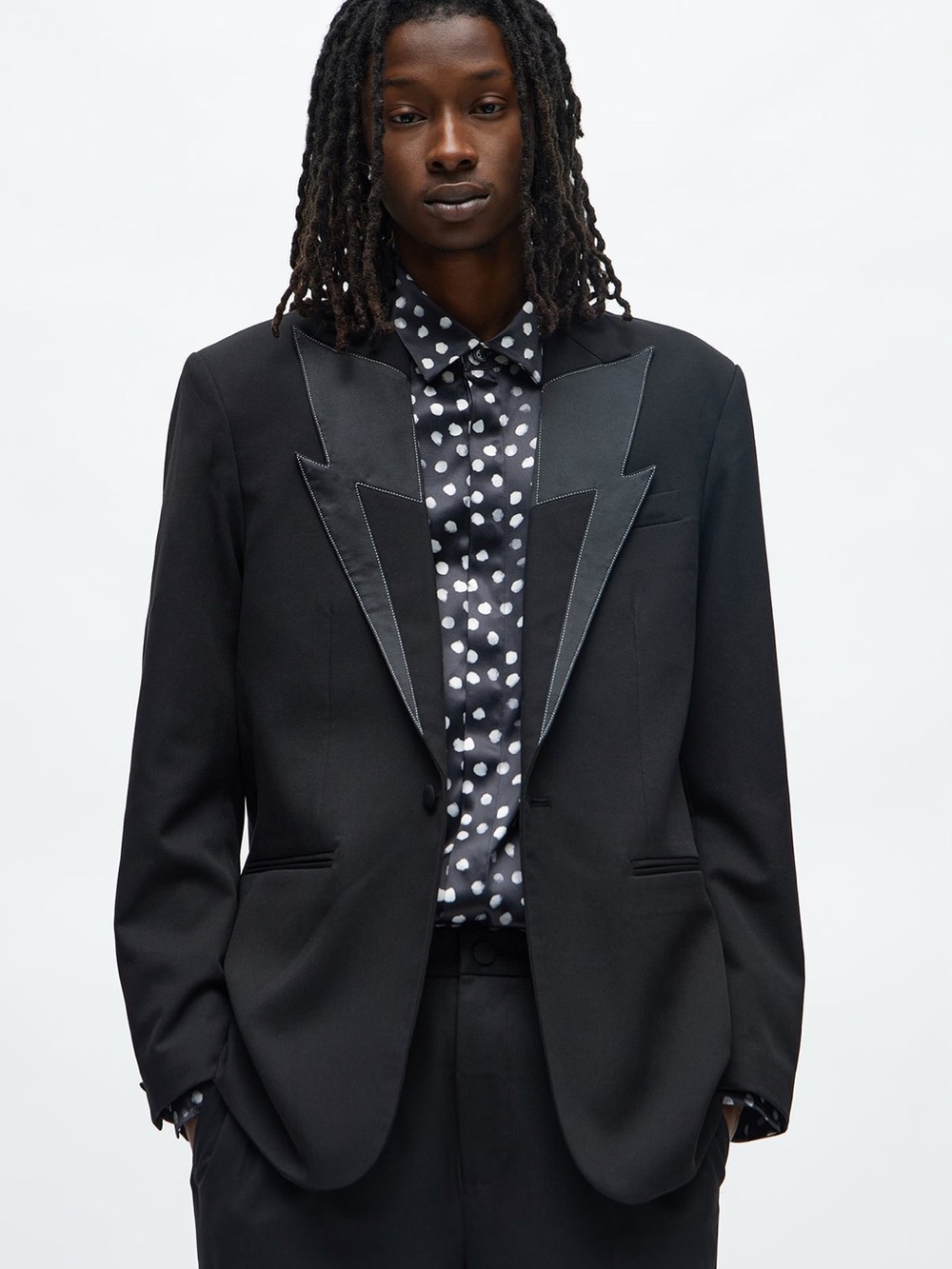 Men's Black Blazer with Contrasting Satin Lapels